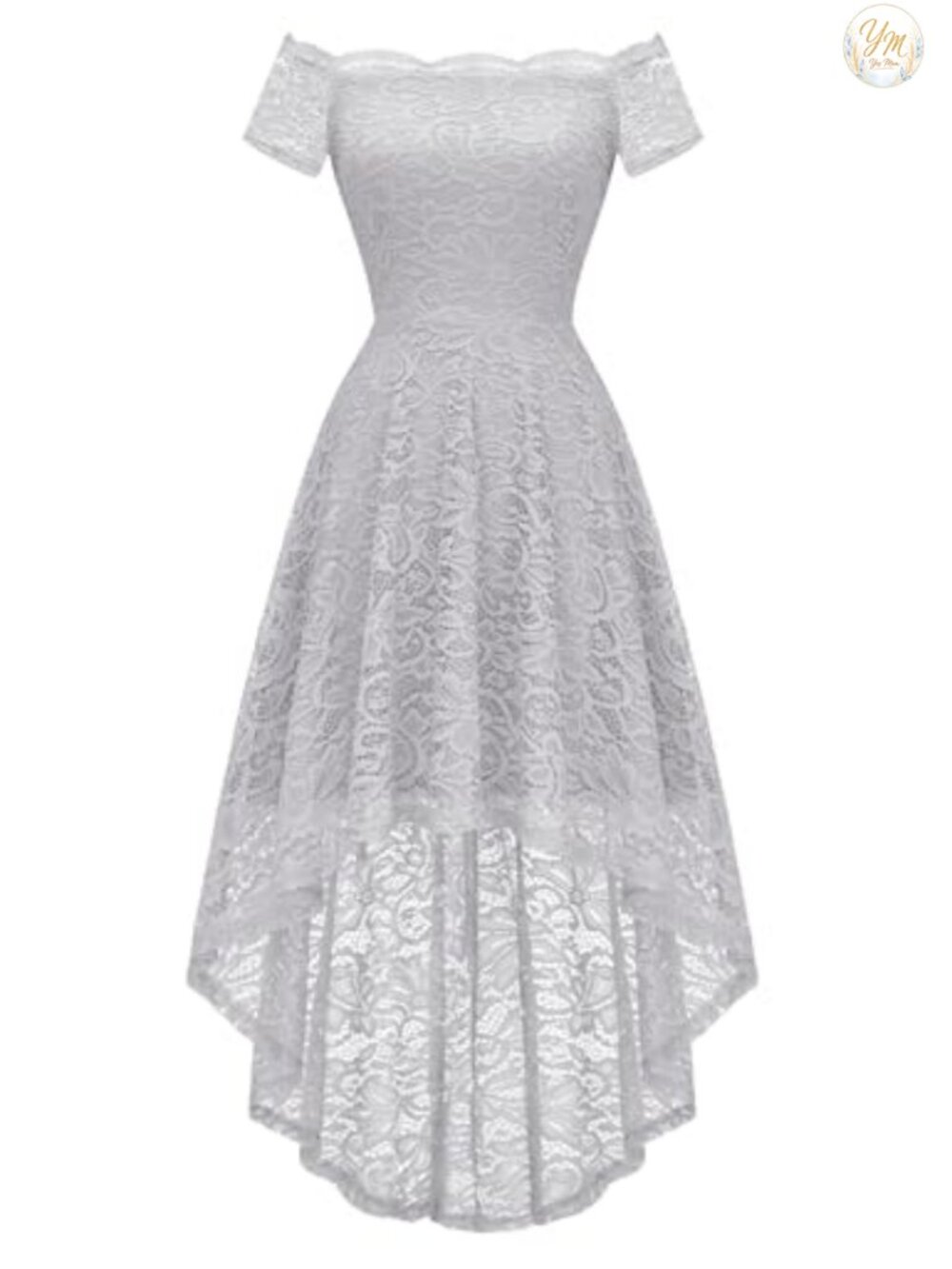 Lace Off Shoulder High Low Cocktail Wedding Guest Dress